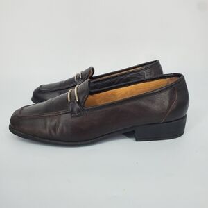 Bellini Dijon Loafers 9M Brown Leather Square Toe Bit Slip On Flats Comfort Shoe
